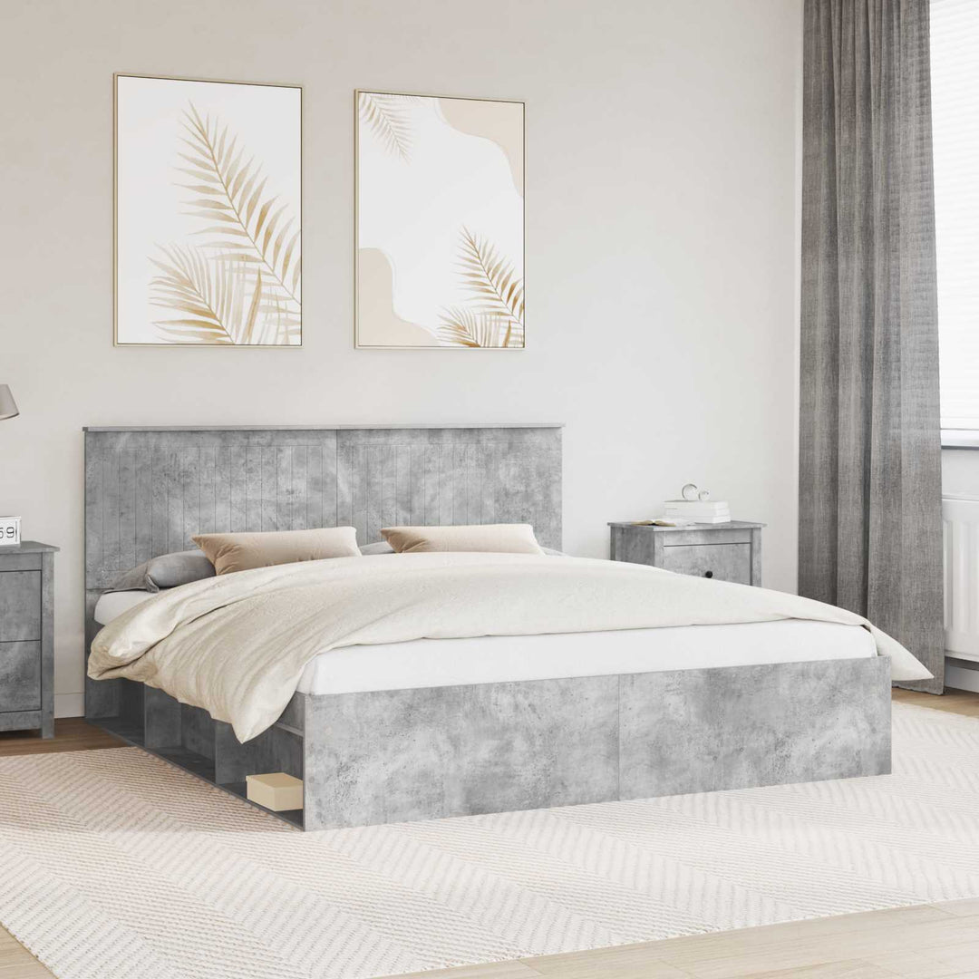 Sengestel med hovedgærde Beton 180 x 200 cm Massiv fyrretræ