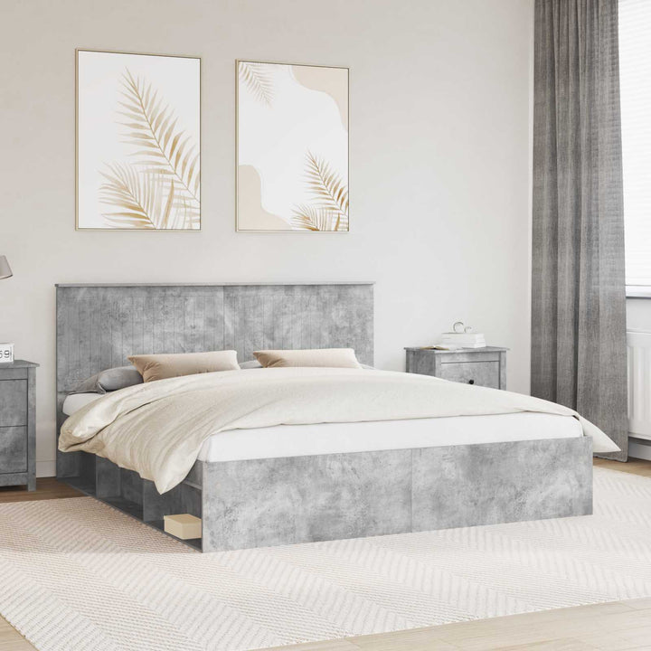 Sengestel med hovedgærde Beton 180 x 200 cm Massiv fyrretræ