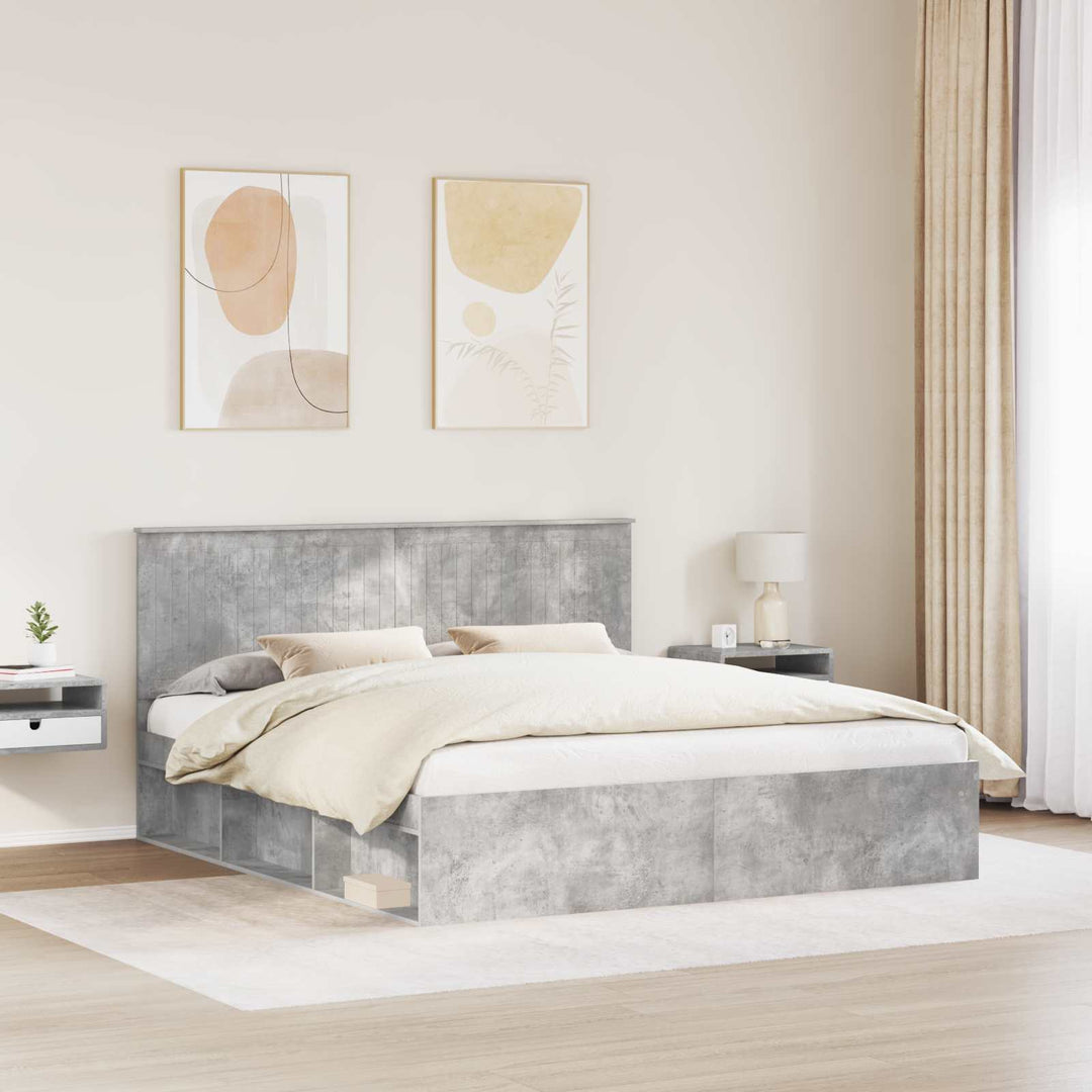 Sengestel med hovedgærde Beton 180 x 200 cm Massiv fyrretræ