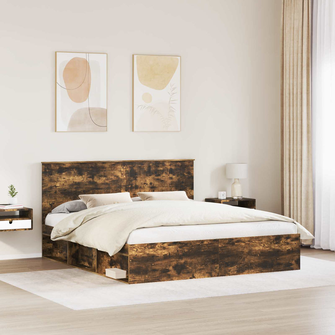 Sengestel med hovedgærde Røget eg 180 x 200 cm Massiv fyrretræ