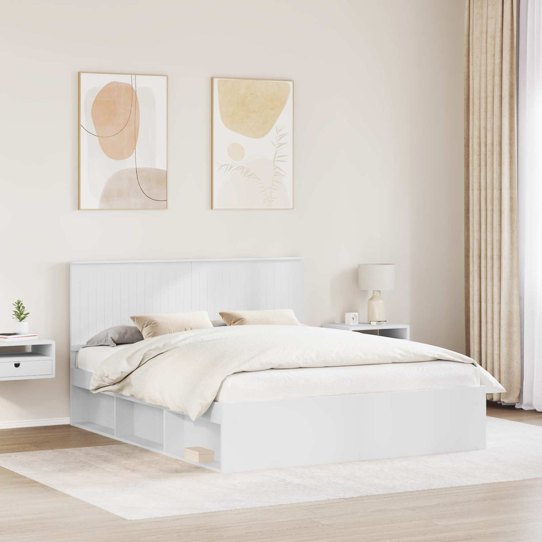 Sengestel med hovedgærde Hvid 160 x 200 cm Massiv fyrretræ