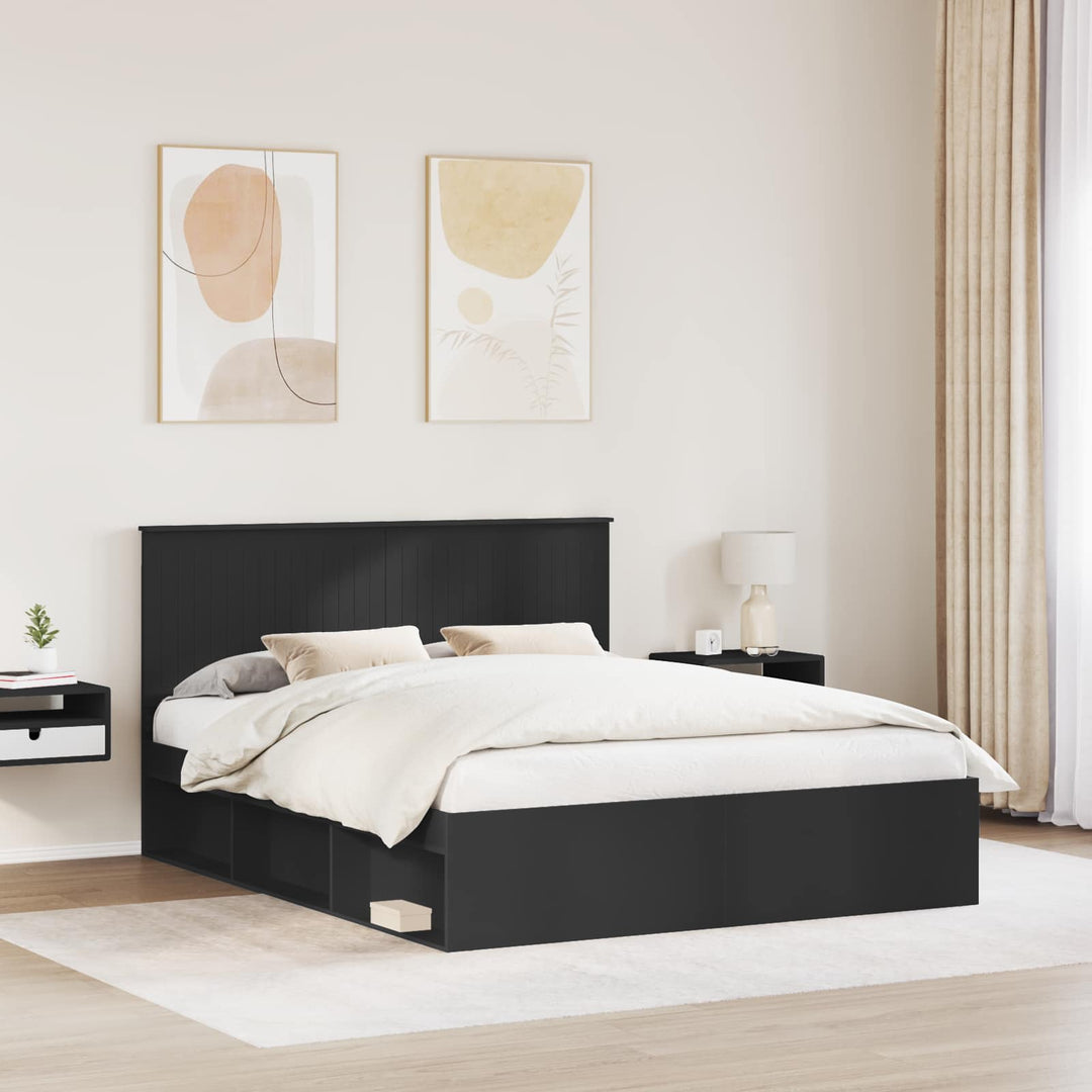 Sengestel med hovedgærde Sort 160 x 200 cm Massiv fyrretræ