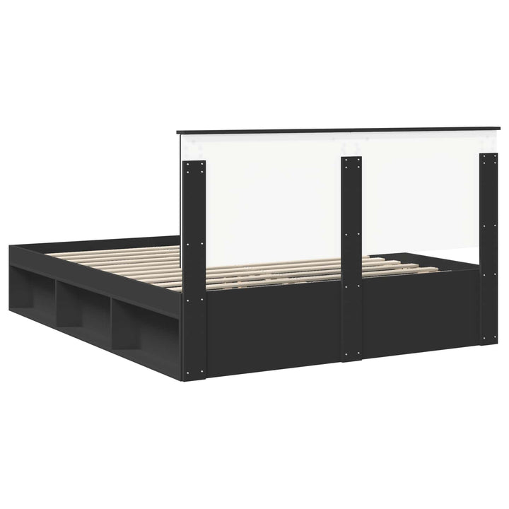 Sengestel med hovedgærde Sort 160 x 200 cm Massiv fyrretræ