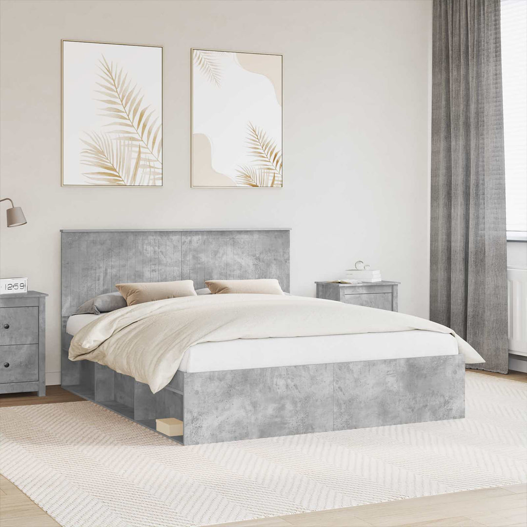 Sengestel med hovedgærde Beton 160 x 200 cm Massiv fyrretræ