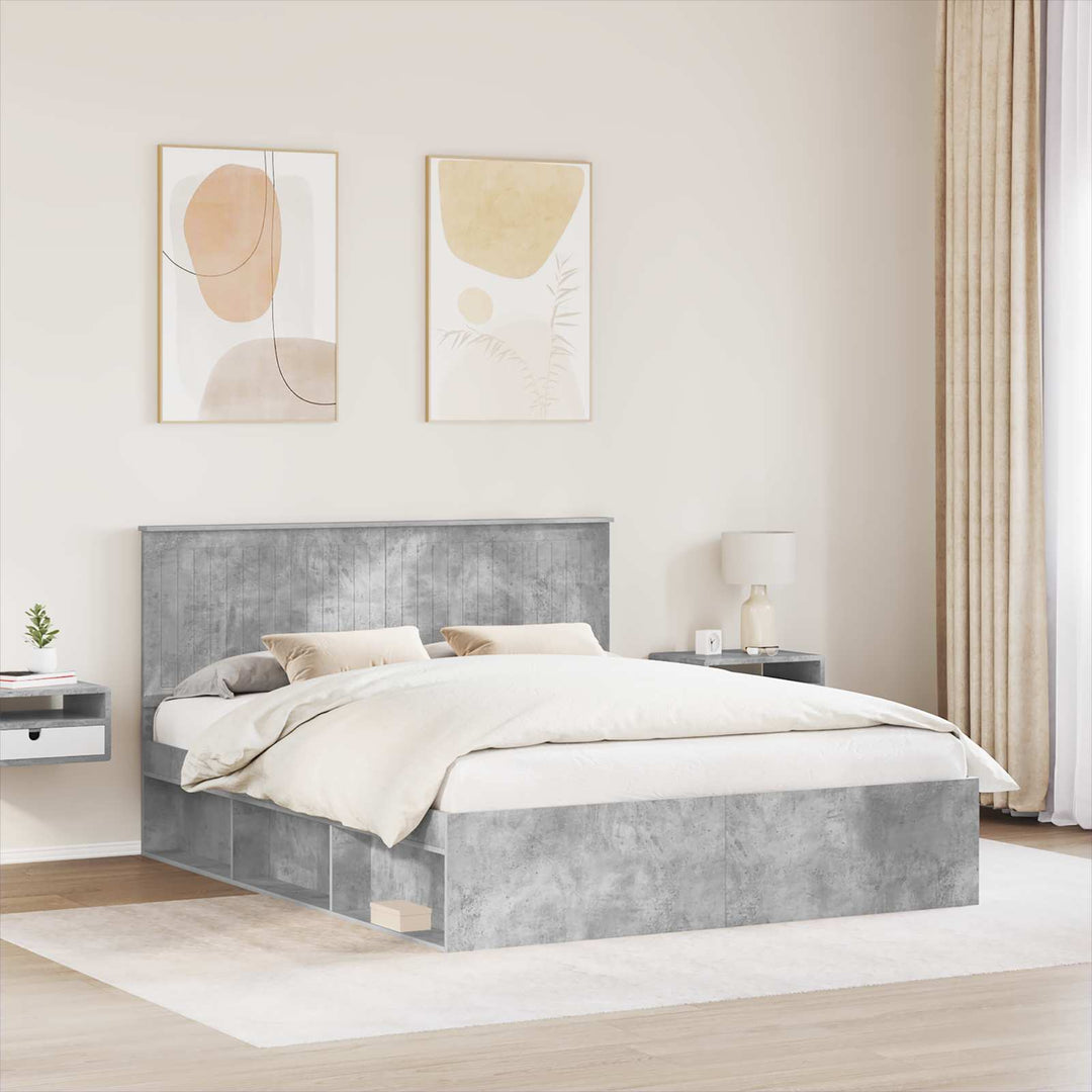 Sengestel med hovedgærde Beton 160 x 200 cm Massiv fyrretræ
