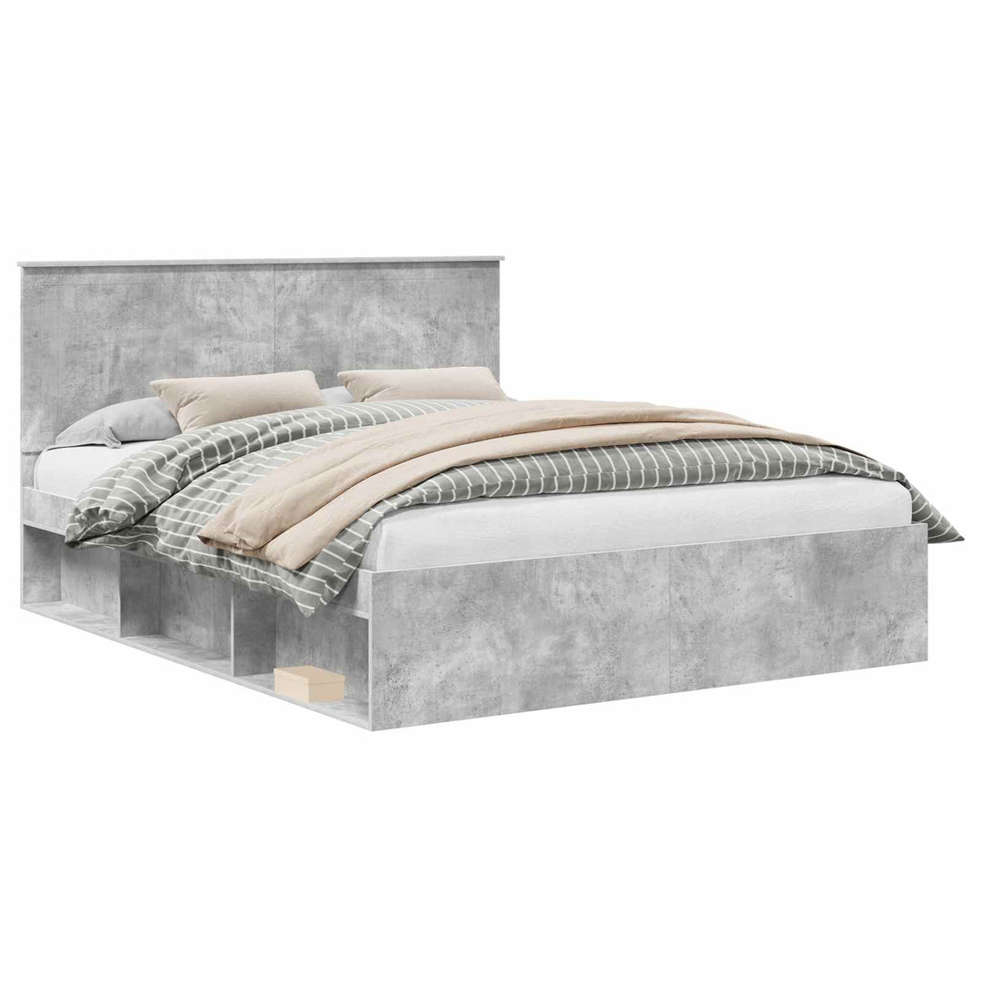 Sengestel med hovedgærde Beton 160 x 200 cm Massiv fyrretræ