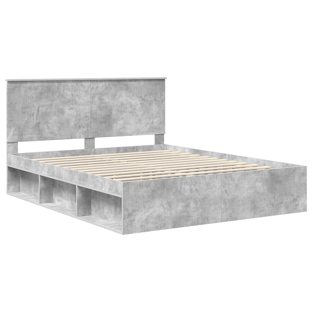 Sengestel med hovedgærde Beton 160 x 200 cm Massiv fyrretræ