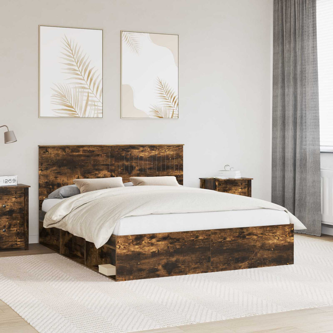 Sengestel med hovedgærde Røget eg 160 x 200 cm Massiv fyrretræ