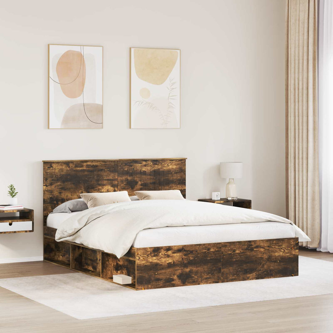 Sengestel med hovedgærde Røget eg 160 x 200 cm Massiv fyrretræ