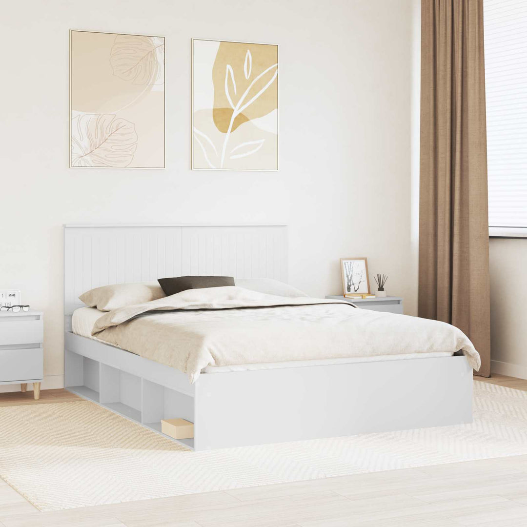 Sengestel med hovedgærde Hvid 150 x 200 cm Massiv fyrretræ