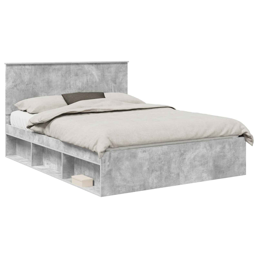 Sengestel med hovedgærde Beton Grå 150 x 200 cm Massiv fyrretræ