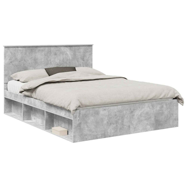 Sengestel med hovedgærde Beton Grå 150 x 200 cm Massiv fyrretræ
