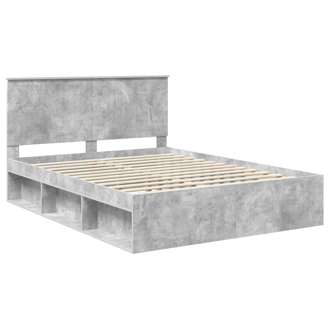 Sengestel med hovedgærde Beton Grå 150 x 200 cm Massiv fyrretræ