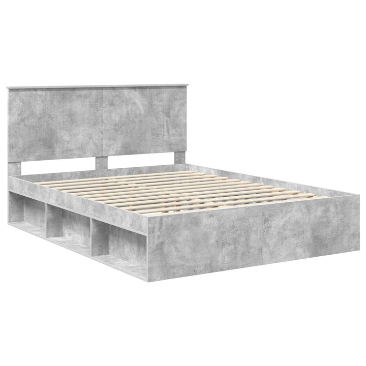 Sengestel med hovedgærde Beton Grå 150 x 200 cm Massiv fyrretræ