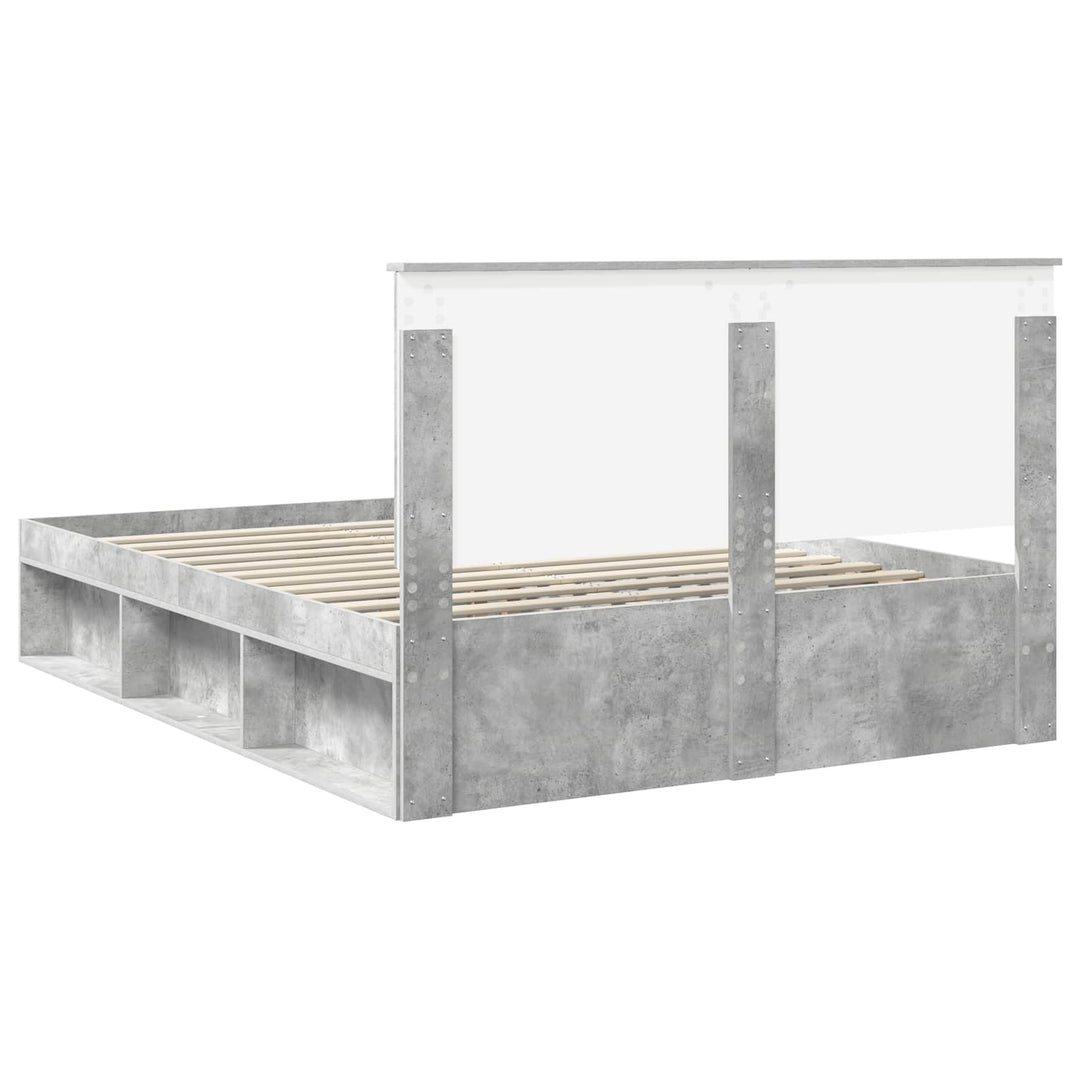 Sengestel med hovedgærde Beton Grå 150 x 200 cm Massiv fyrretræ