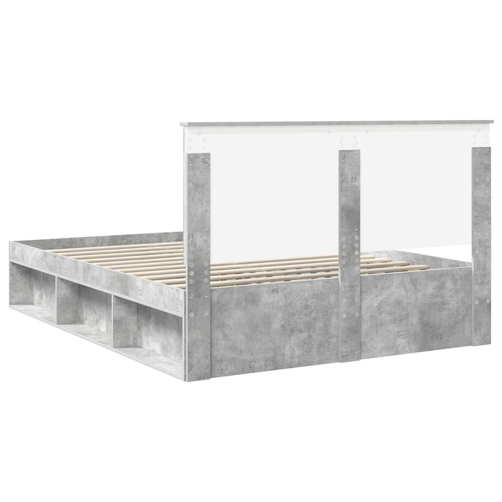 Sengestel med hovedgærde Beton Grå 150 x 200 cm Massiv fyrretræ