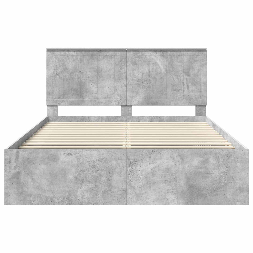 Sengestel med hovedgærde Beton Grå 150 x 200 cm Massiv fyrretræ
