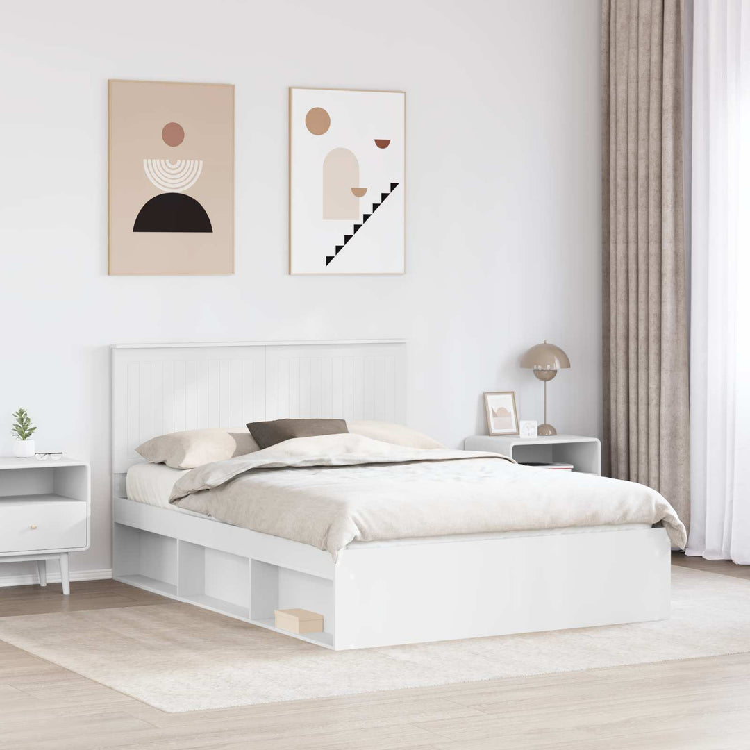 Sengestel med hovedgærde Hvid 140 x 190 cm Massiv fyrretræ