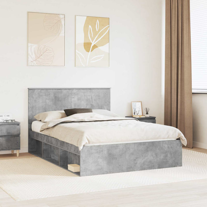 Sengestel med hovedgærde Beton Grå 135 x 190 cm Massiv fyrretræ