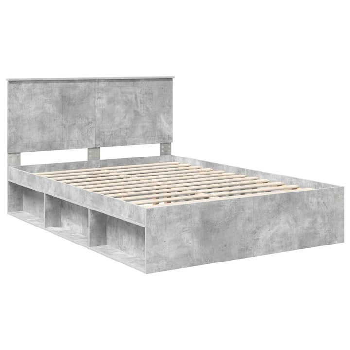 Sengestel med hovedgærde Beton Grå 135 x 190 cm Massiv fyrretræ