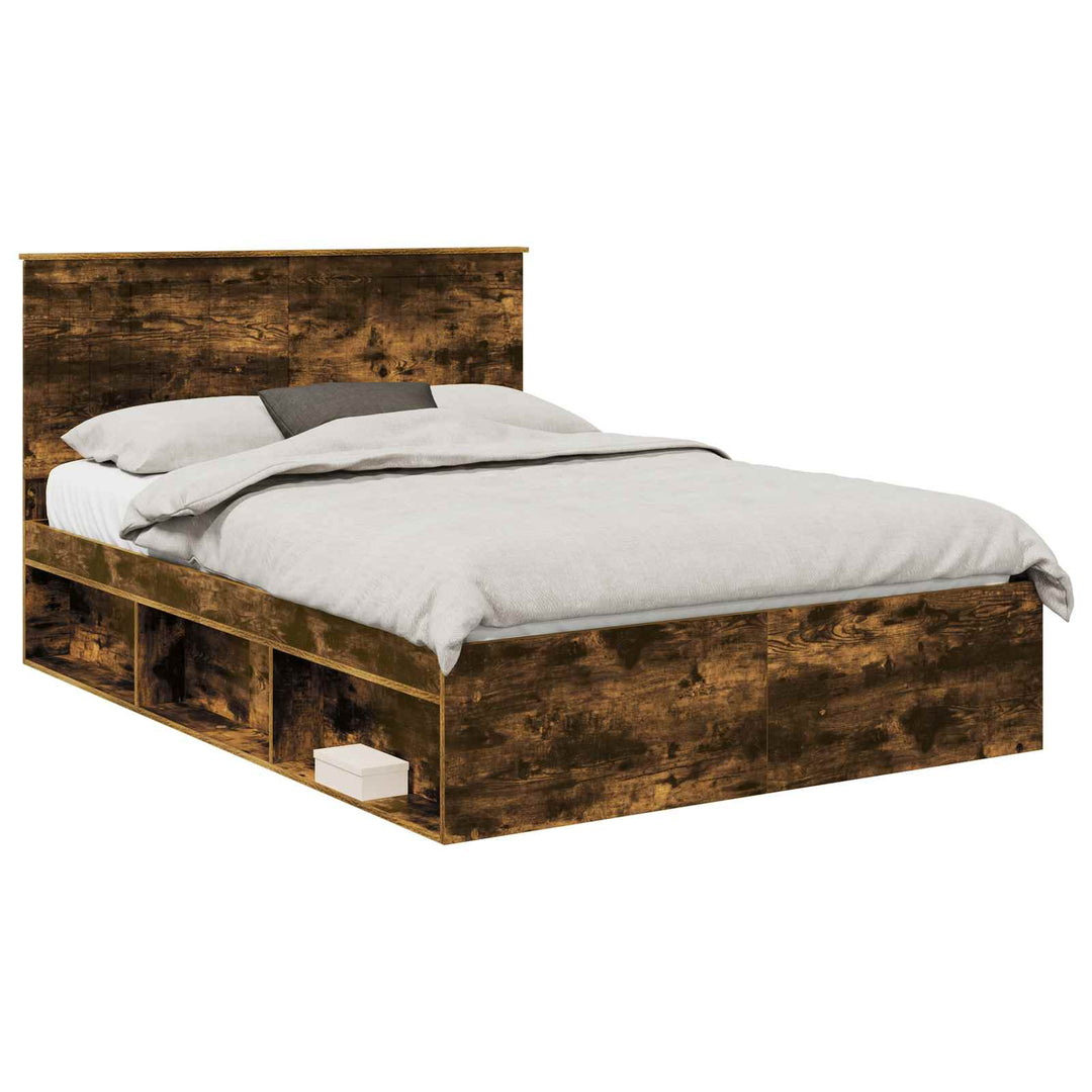 Sengestel med hovedgærde Røget eg 135 x 190 cm Massiv fyrretræ
