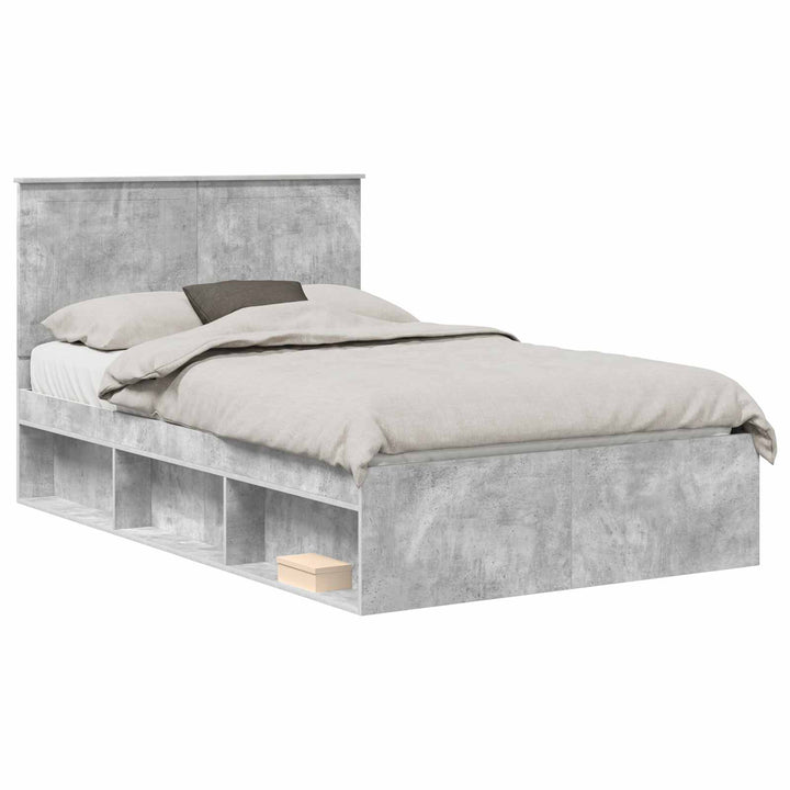 Sengestel med hovedgærde Beton 120 x 200 cm Massiv fyrretræ