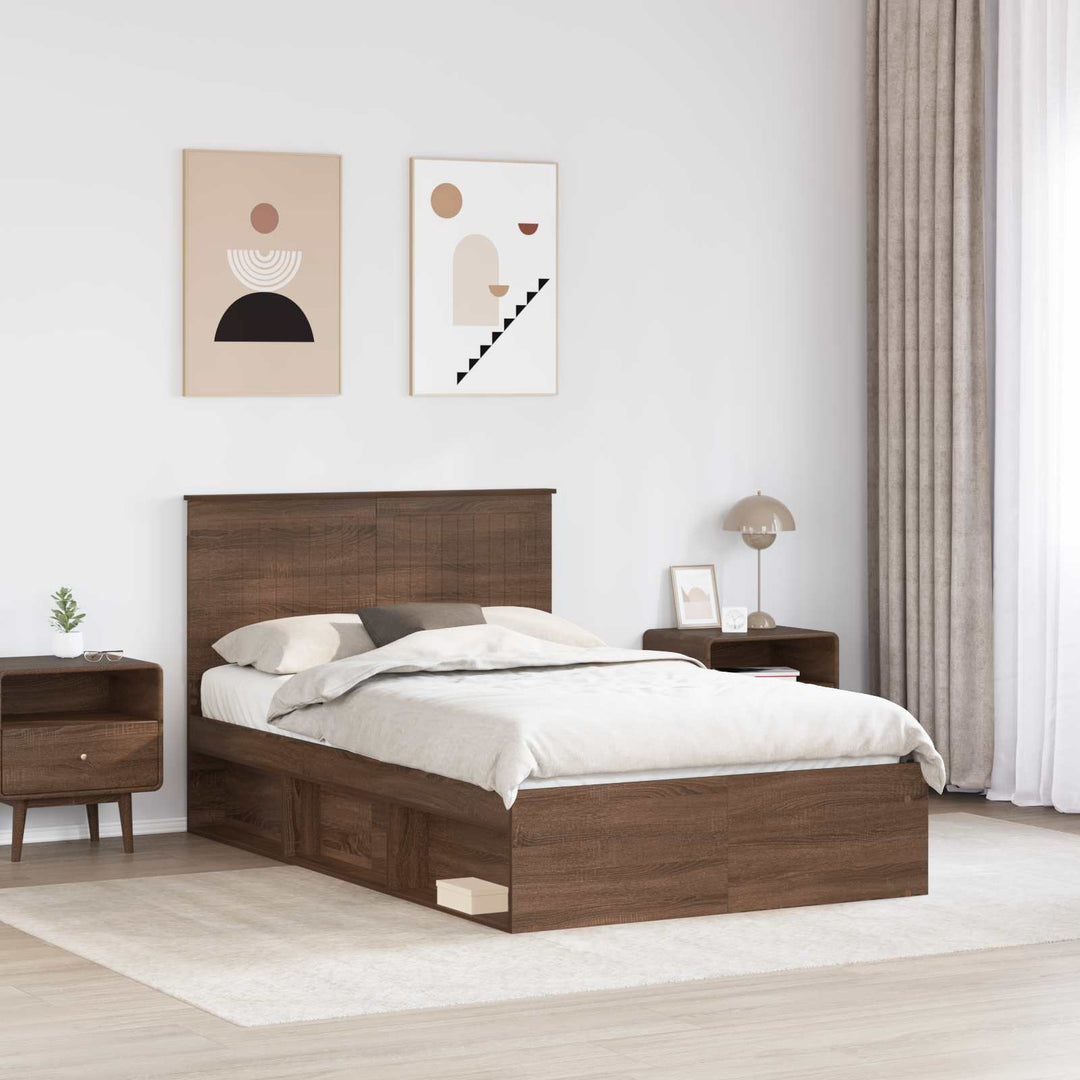 Sengestel med hovedgærde Brun eg 120 x 200 cm Massiv fyrretræ