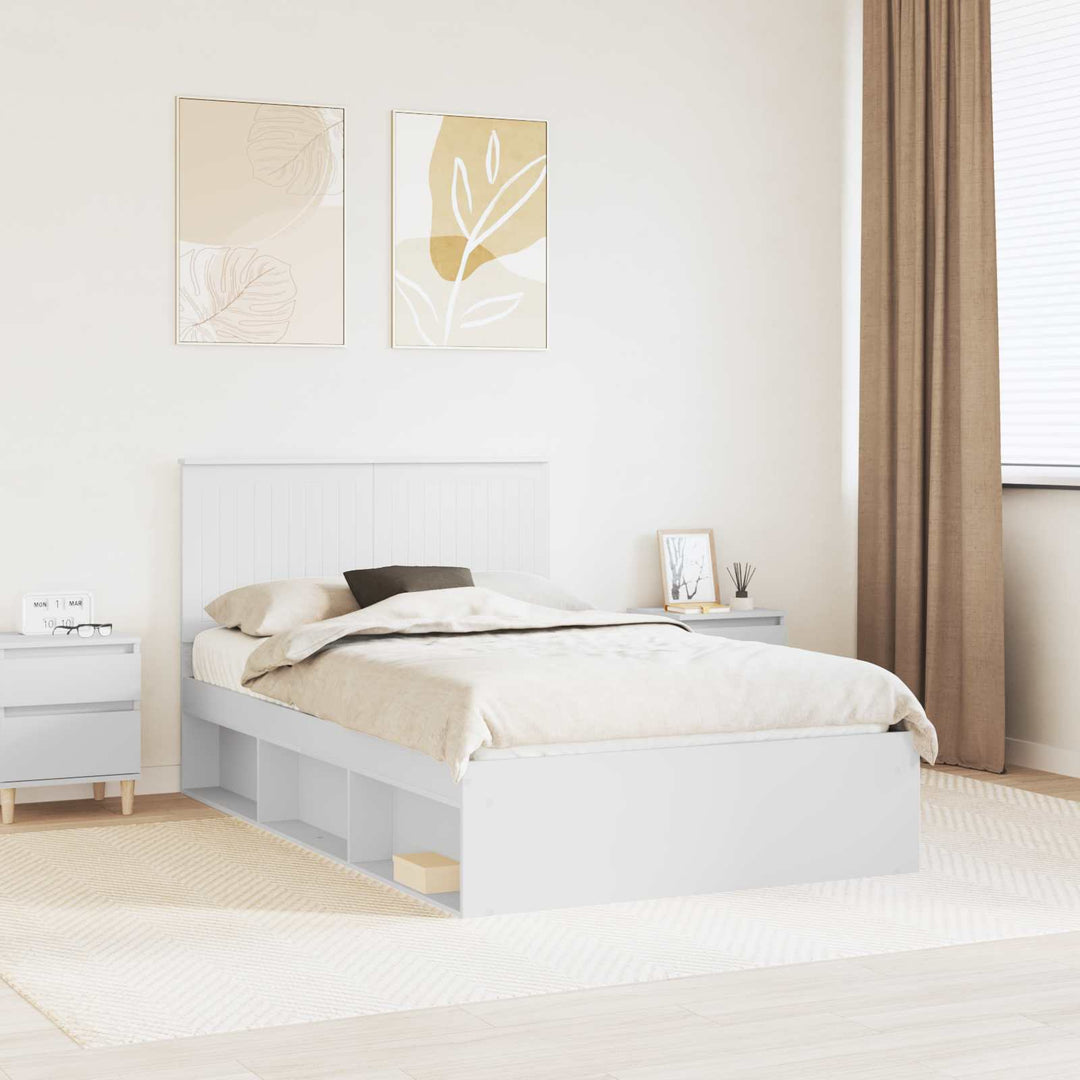 Sengestel med hovedgærde Hvid 120 x 190 cm Massiv fyrretræ