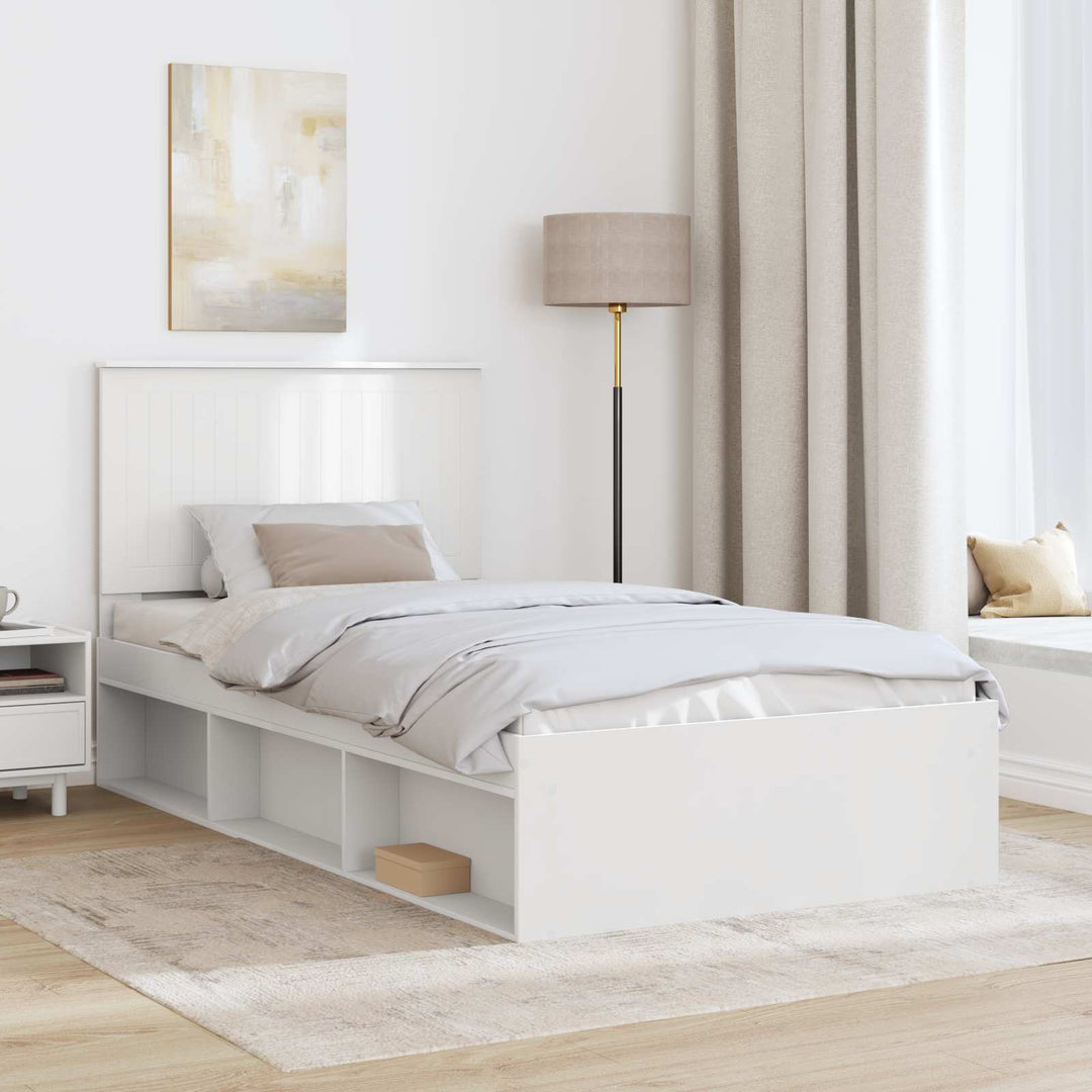 Sengestel med hovedgærde Hvid 100 x 200 cm Massiv fyrretræ