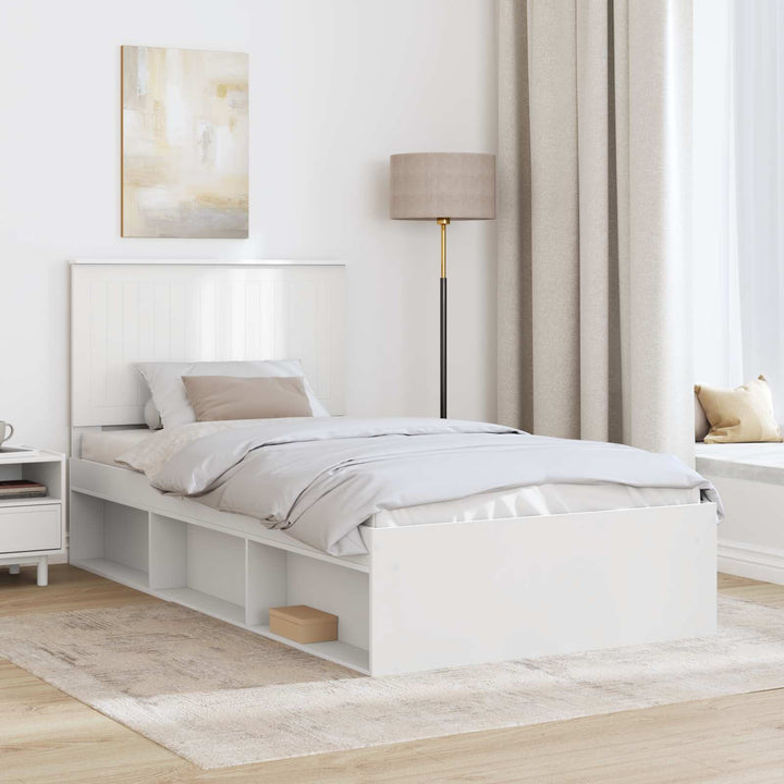 Sengestel med hovedgærde Hvid 100 x 200 cm Massiv fyrretræ