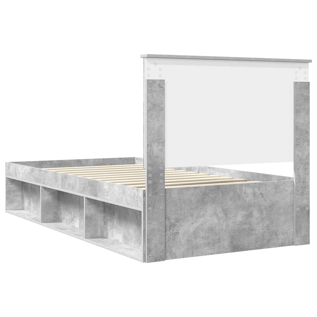 Sengestel med hovedgærde Beton Grå 100 x 200 cm Massiv fyrretræ