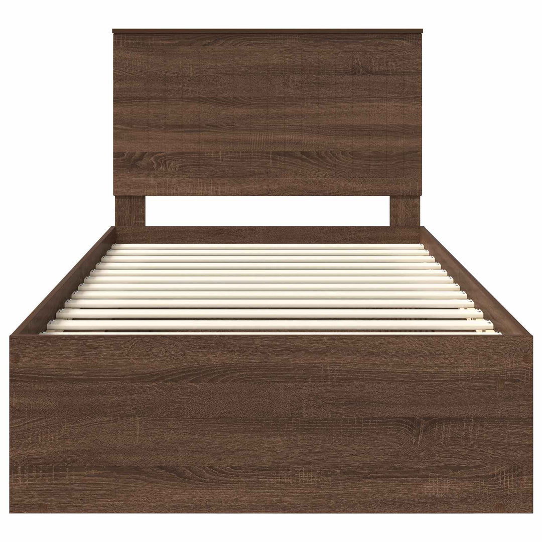 Sengestel med hovedgærde Brun eg 100 x 200 cm Massiv fyrretræ