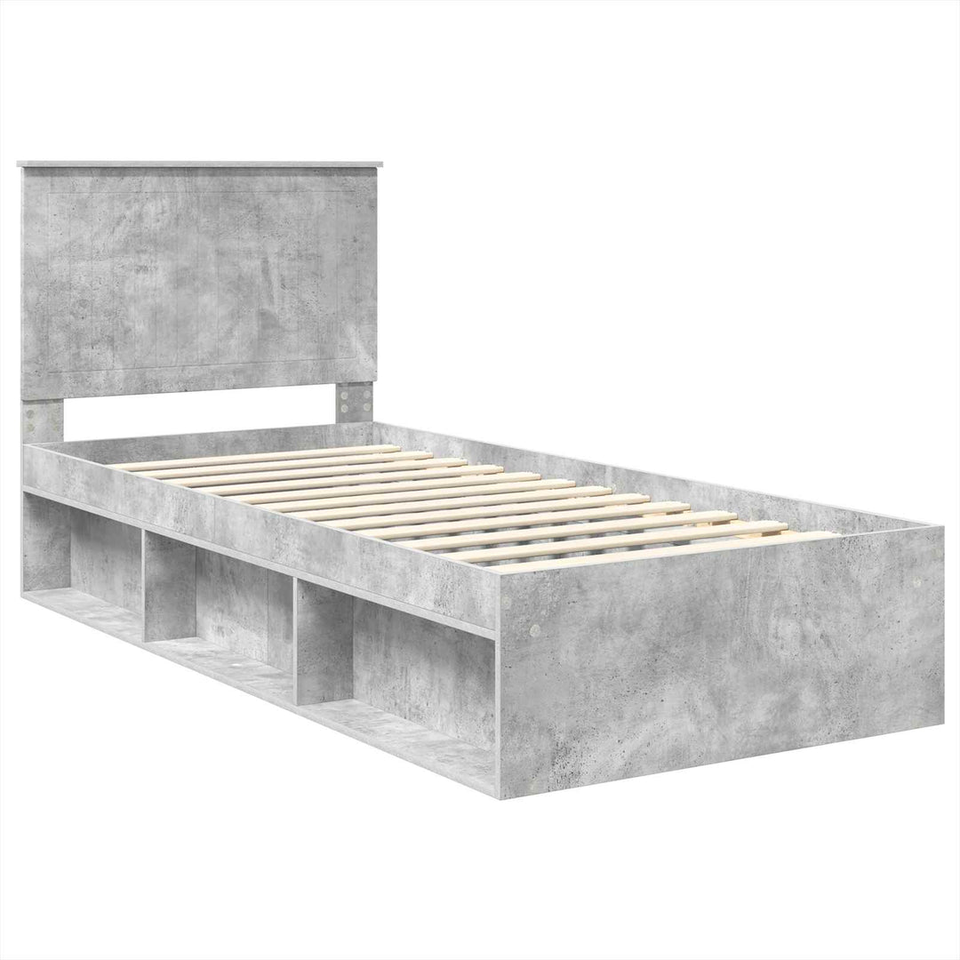 Sengestel med hovedgærde Beton 90 x 200 cm Massiv fyrretræ