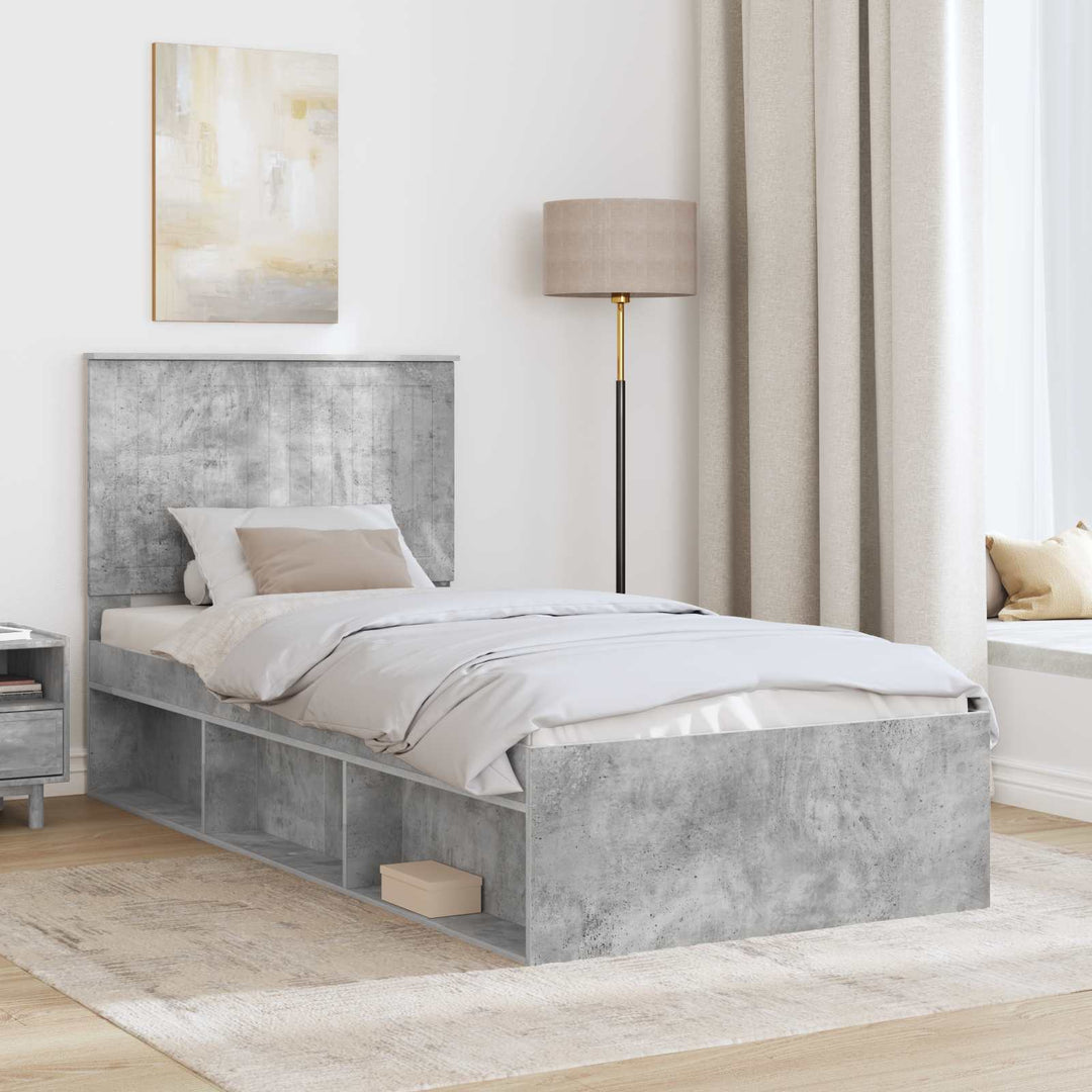 Sengestel med hovedgærde Beton Grå 90 x 190 cm Massiv fyrretræ
