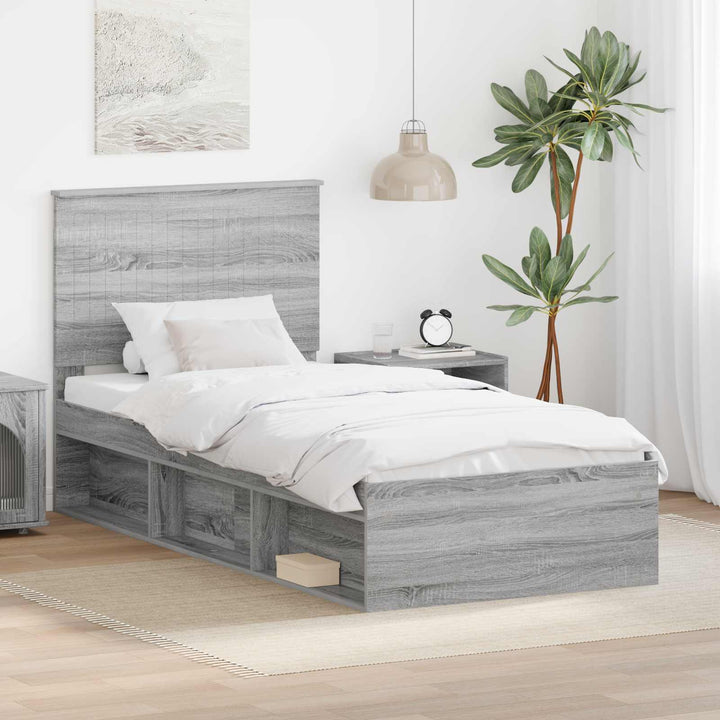 Sengestel med hovedgærde Grå Sonoma 90 x 190 cm Massiv fyrretræ