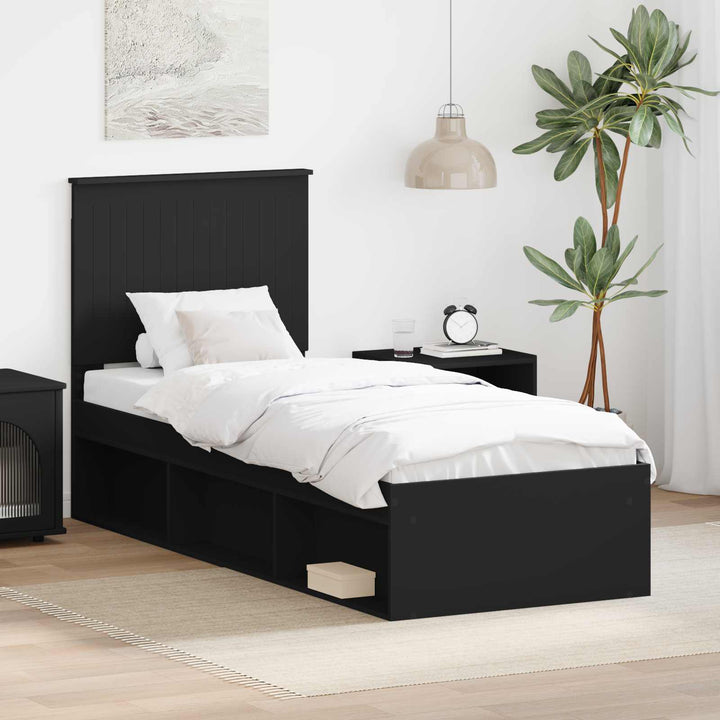 Sengestel med hovedgærde Sort 75 x 190 cm Massiv fyrretræ