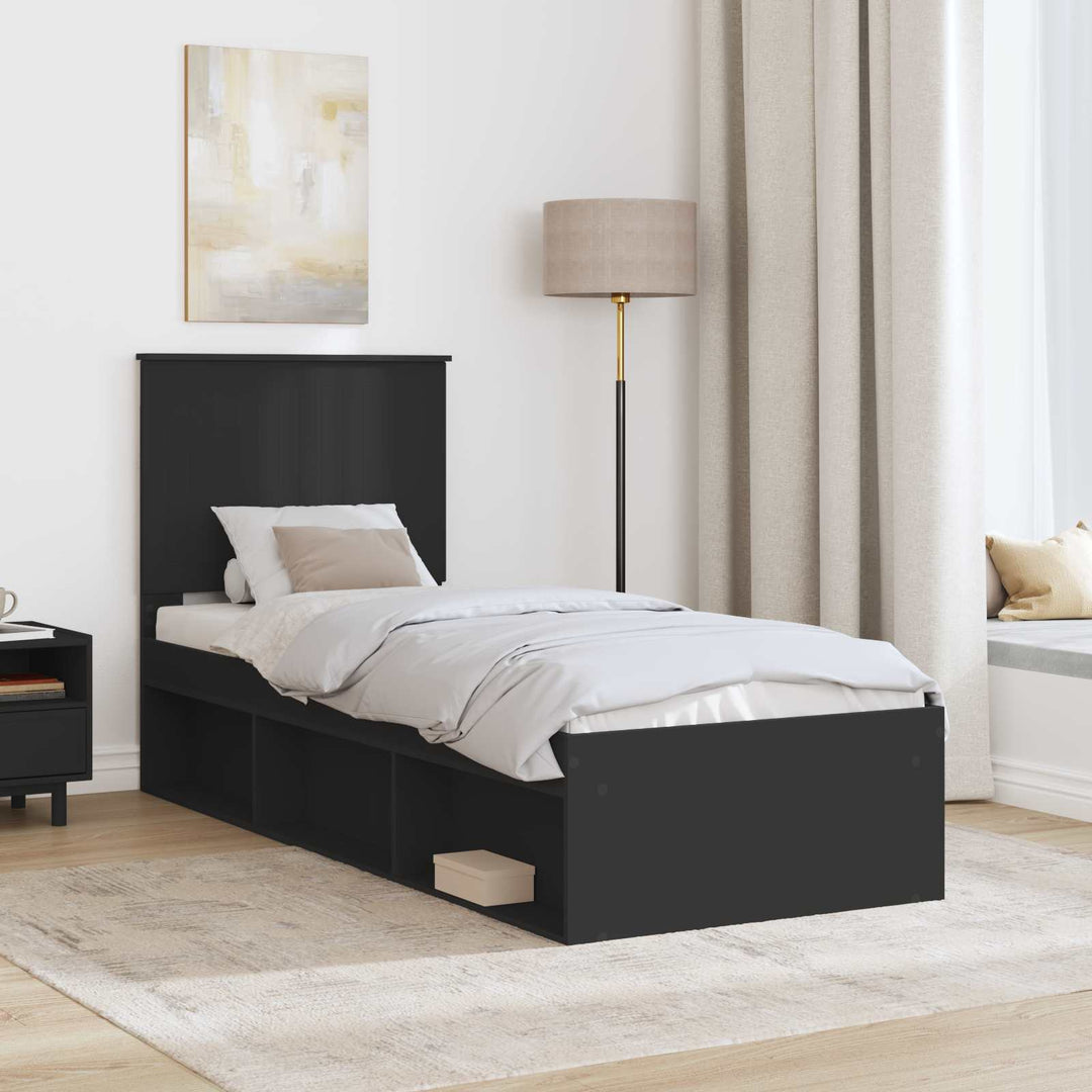 Sengestel med hovedgærde Sort 75 x 190 cm Massiv fyrretræ