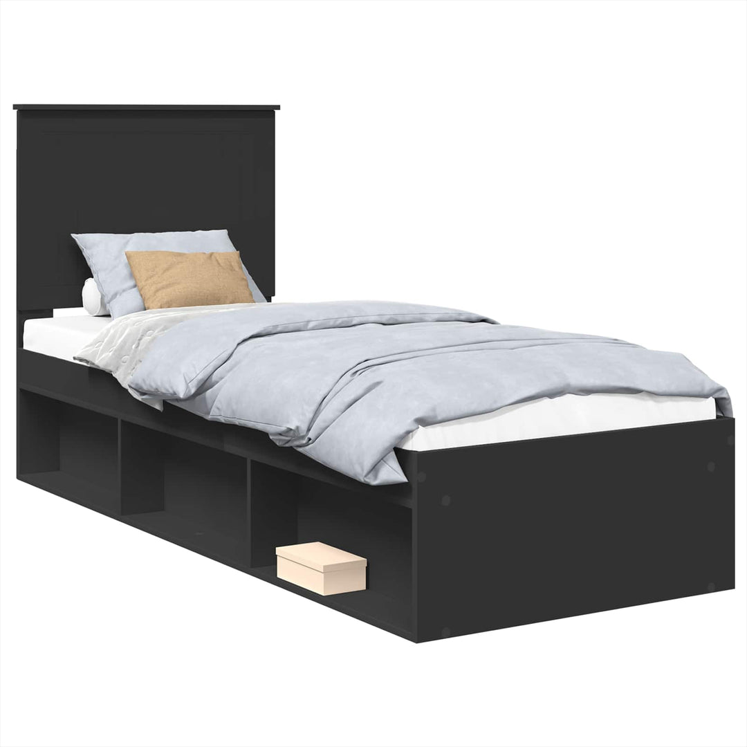 Sengestel med hovedgærde Sort 75 x 190 cm Massiv fyrretræ