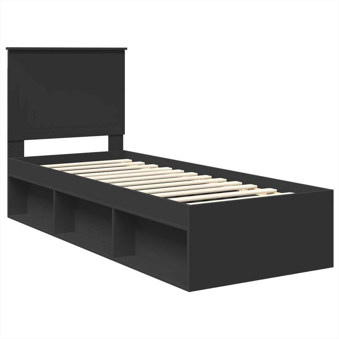 Sengestel med hovedgærde Sort 75 x 190 cm Massiv fyrretræ