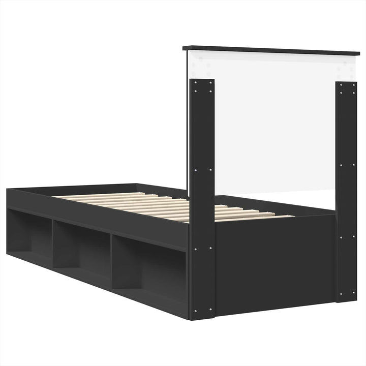 Sengestel med hovedgærde Sort 75 x 190 cm Massiv fyrretræ
