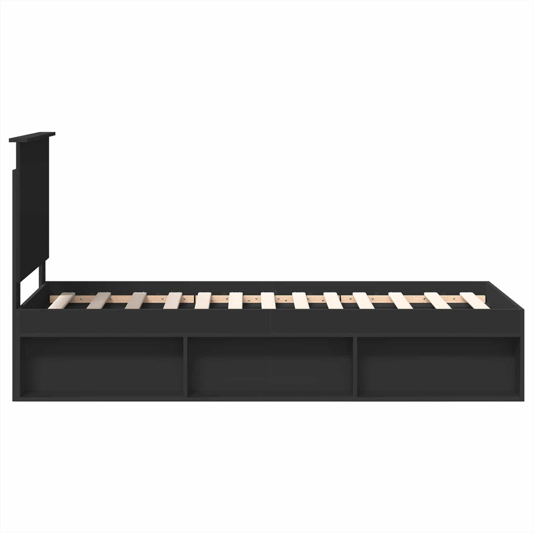Sengestel med hovedgærde Sort 75 x 190 cm Massiv fyrretræ