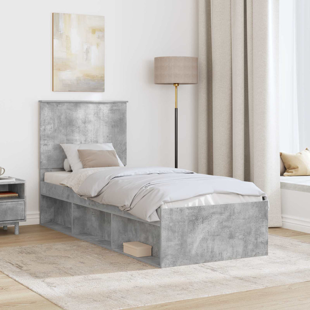 Sengestel med hovedgærde Beton Grå 75 x 190 cm Massiv fyrretræ
