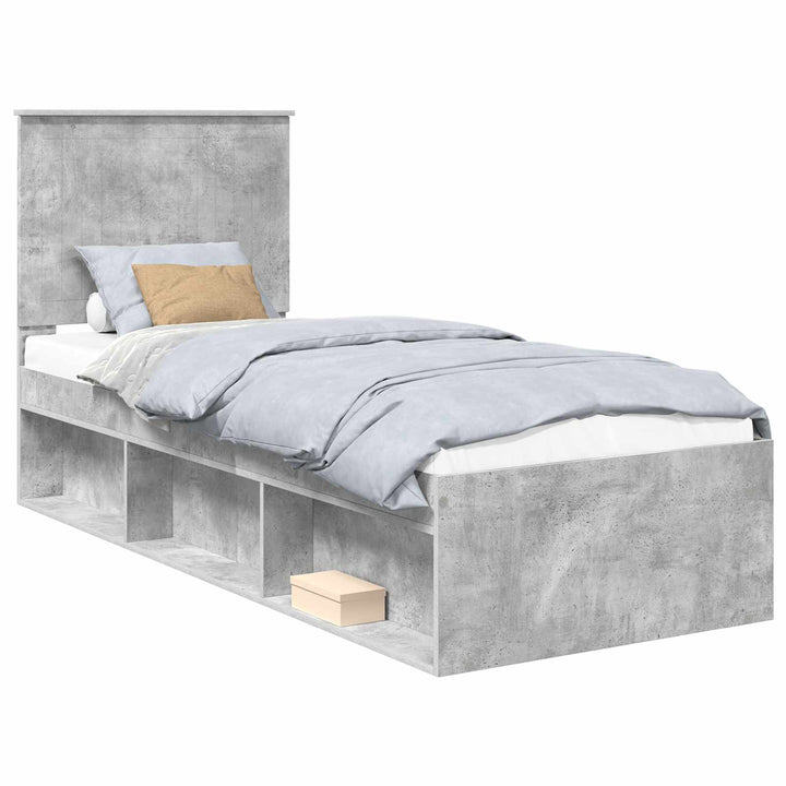 Sengestel med hovedgærde Beton Grå 75 x 190 cm Massiv fyrretræ