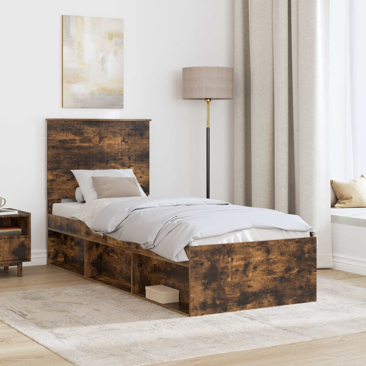 Sengestel med hovedgærde Røget eg 75 x 190 cm Massiv fyrretræ