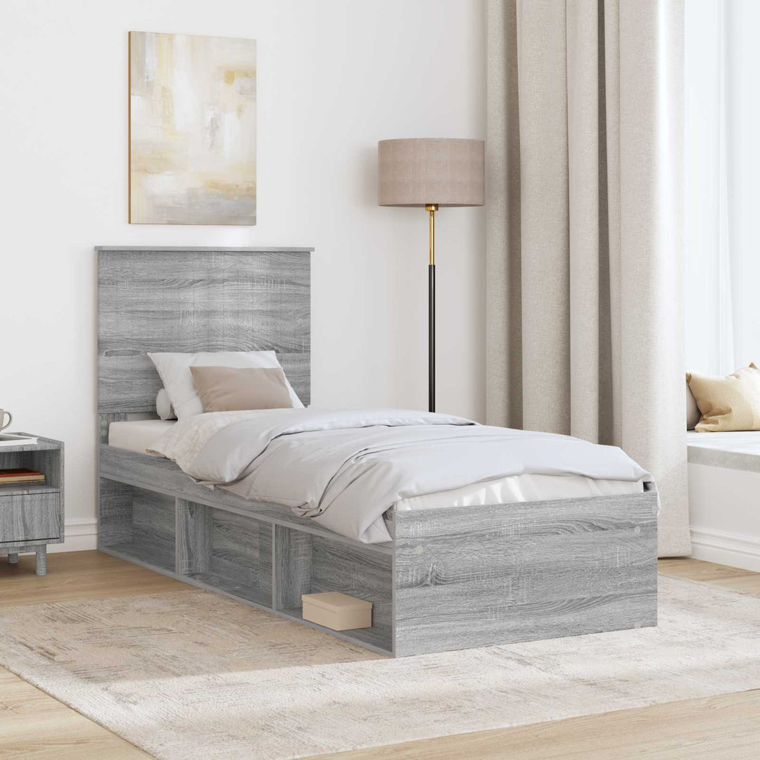 Sengestel med hovedgærde Grå Sonoma 75 x 190 cm Massiv fyrretræ