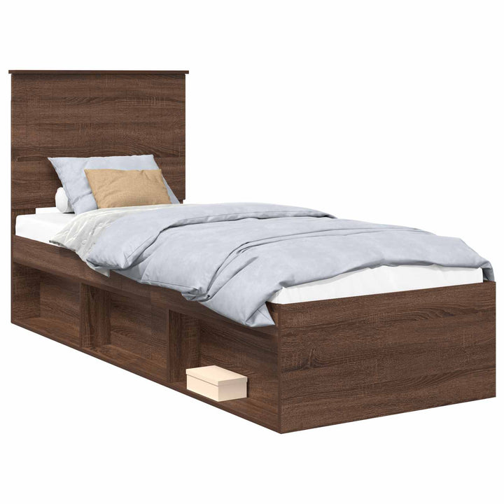 Sengestel med hovedgærde Brun eg 75 x 190 cm Massiv fyrretræ