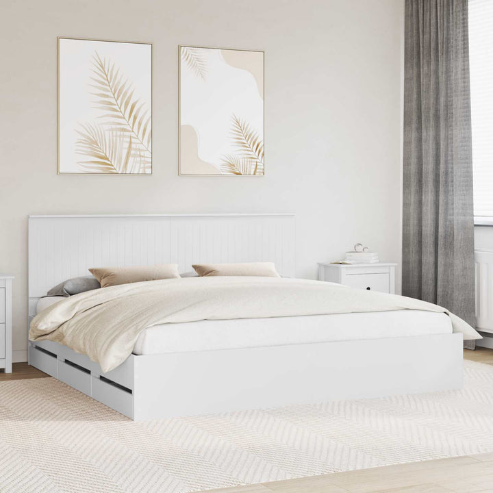 Sengestel med skuffe Hvid 200 x 200 cm Ingeniørtræ