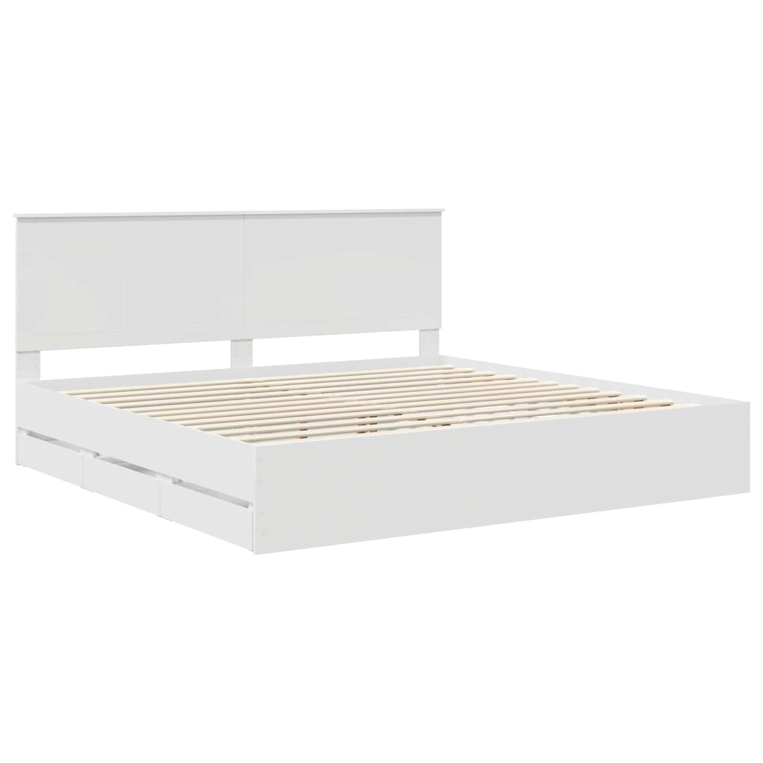 Sengestel med skuffe Hvid 200 x 200 cm Ingeniørtræ