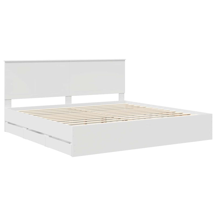 Sengestel med skuffe Hvid 200 x 200 cm Ingeniørtræ