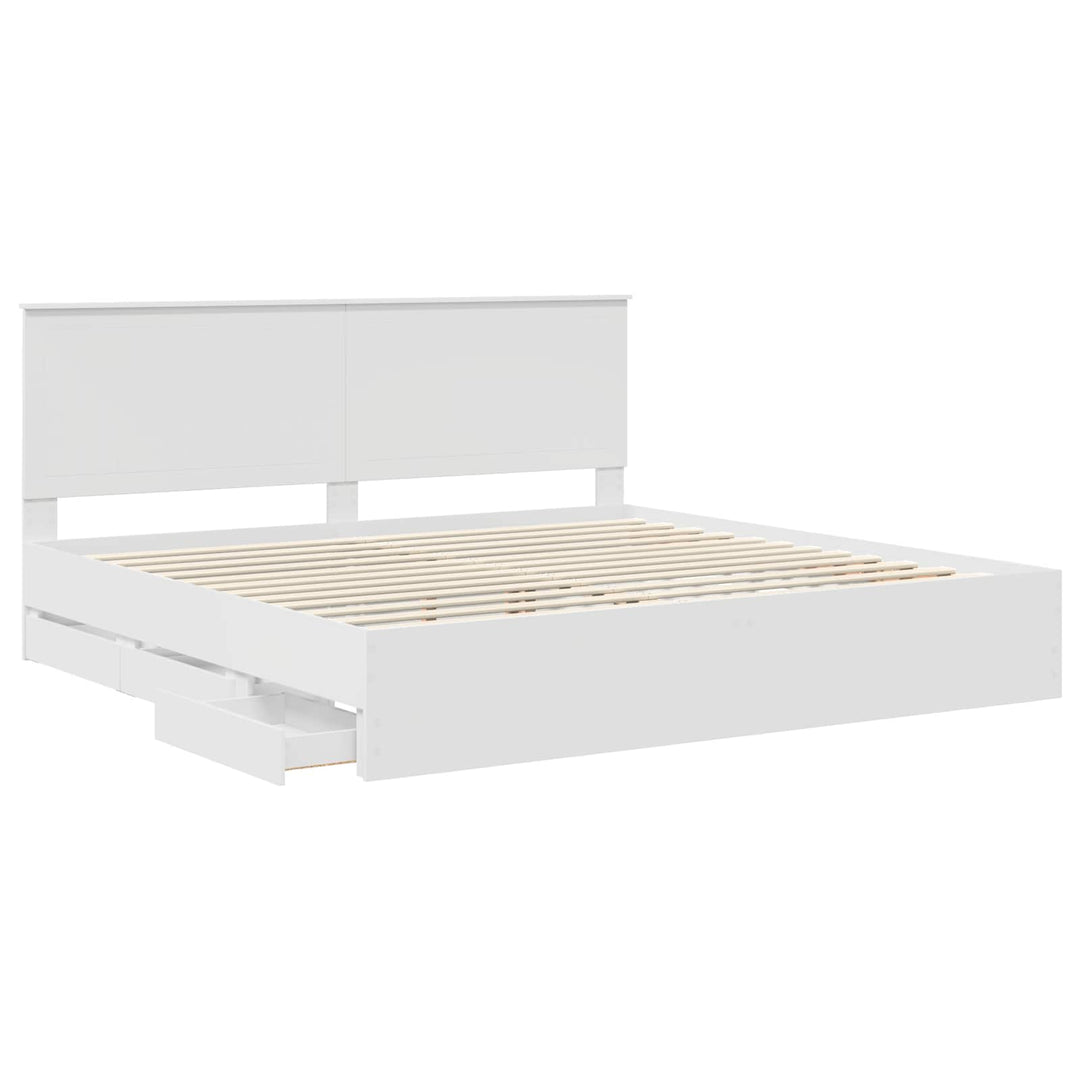 Sengestel med skuffe Hvid 200 x 200 cm Ingeniørtræ